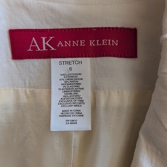 Anne Klein Womens 6 Blazer Jacket Cream Linen Office Contemporary Summer Classic - Picture 7 of 7